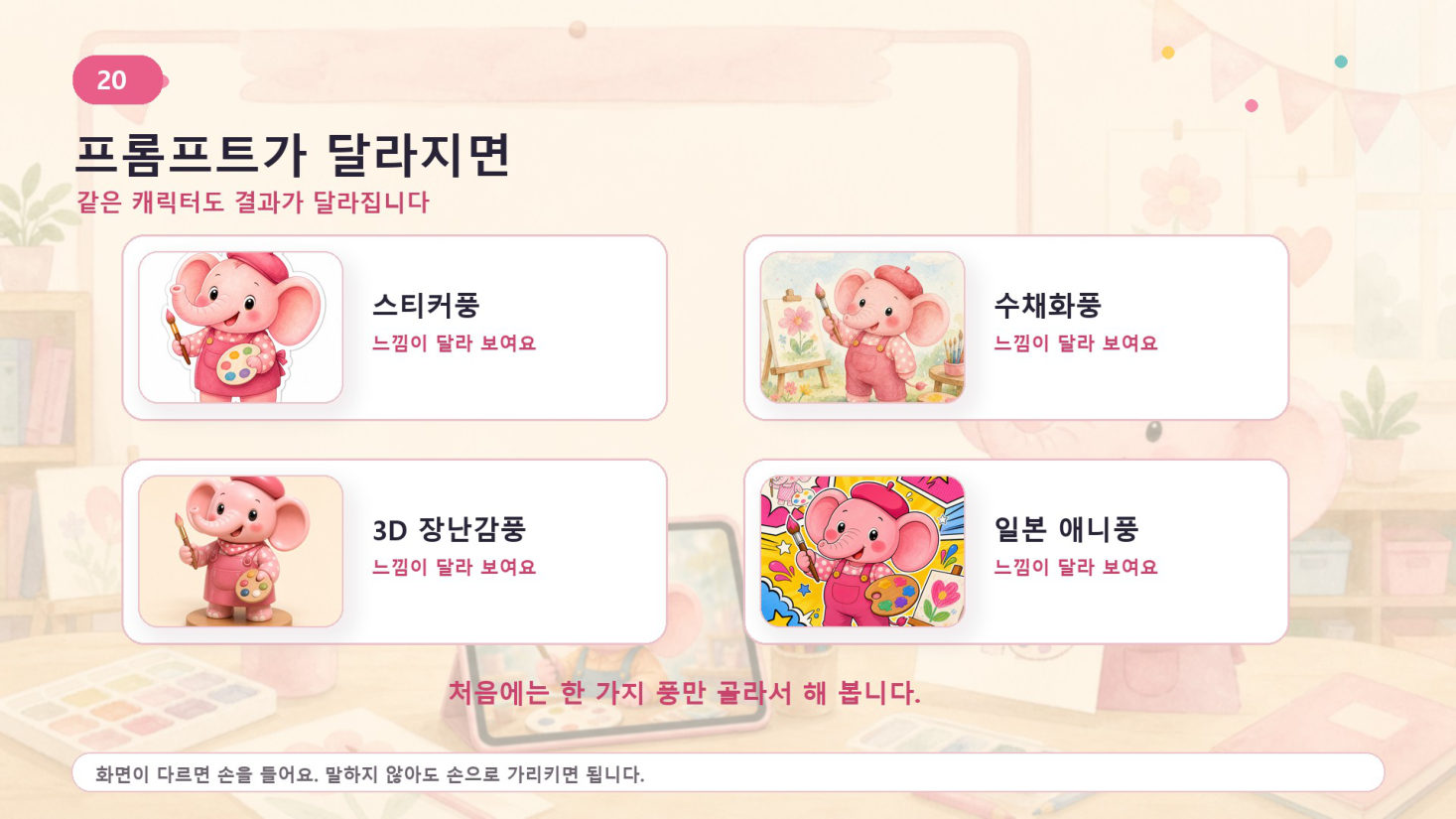 2회차 · 손그림이 AI 캐릭터가 되다, 슬라이드 20/25